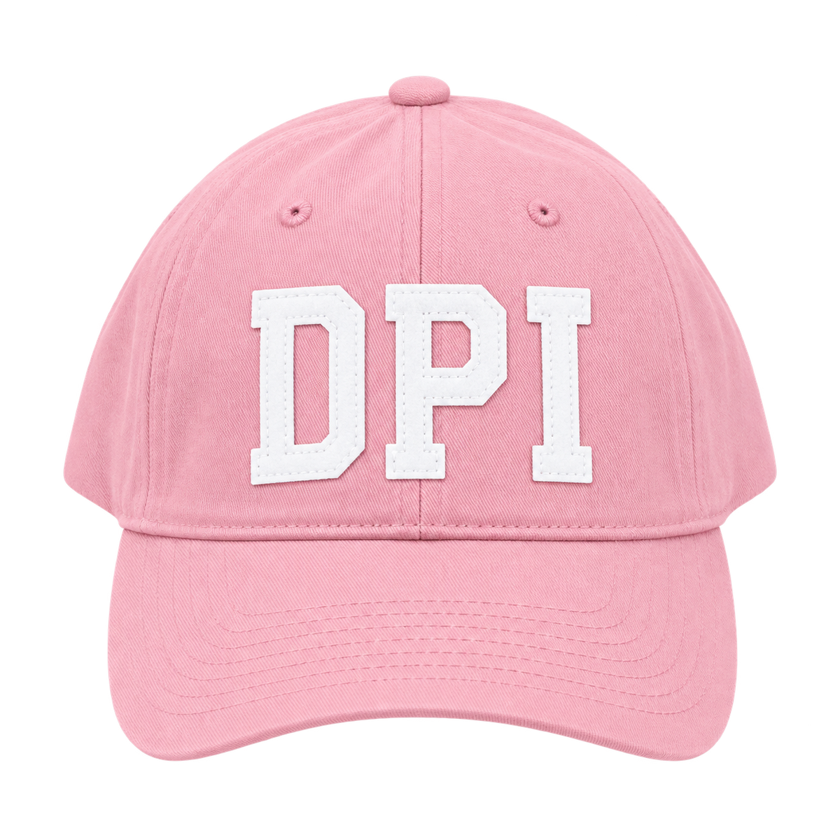 A Pale Pink Adjustable Hat with White lettering.