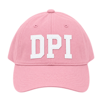 A Pale Pink Adjustable Hat with White lettering.