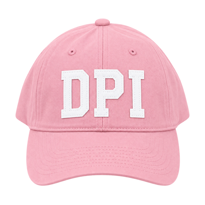 A Pale Pink Adjustable Hat with White lettering.